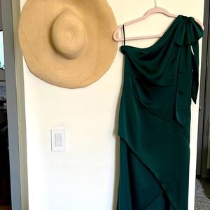 Solid Asymmetrical Hem One Shoulder Satin Dress